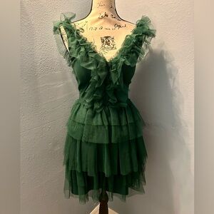 Green Tiered Ruffled Babydoll Mini Dress